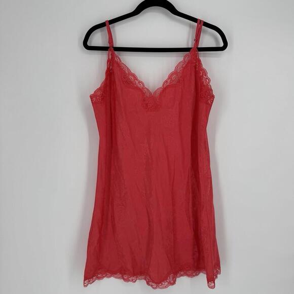 Victoria's Secret slip nightie dress gown large L orange lace y2k 90s short sexy - Picture 1 of 4